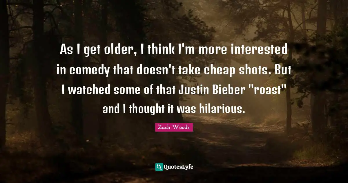 As I get older, I think I'm more interested in comedy that doesn't take cheap shots. But I watched some of that Justin Bieber "roast" and I thought it was hilarious.
