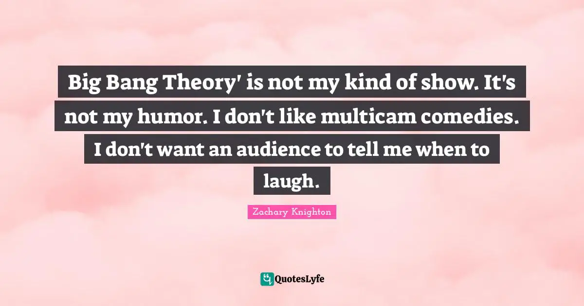 Big Bang Theory' is not my kind of show. It's not my humor. I don't like multicam comedies. I don't want an audience to tell me when to laugh.