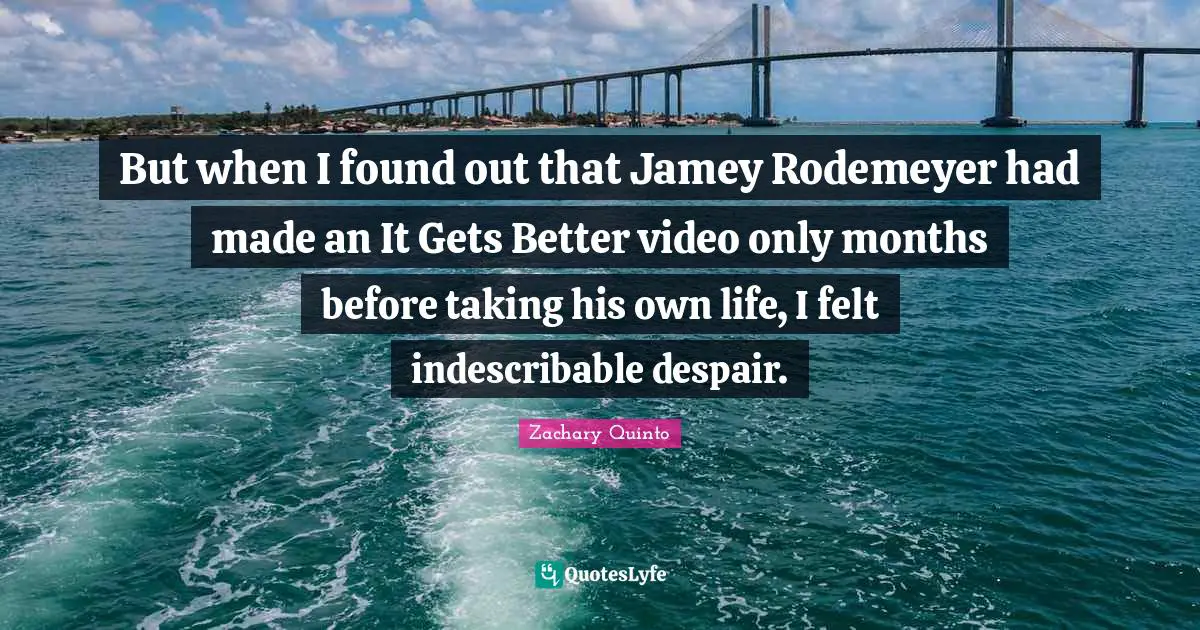 But when I found out that Jamey Rodemeyer had made an It Gets Better video only months before taking his own life, I felt indescribable despair.