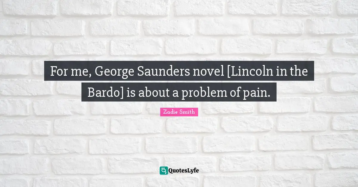 For me, George Saunders novel [Lincoln in the Bardo] is about a problem of pain.