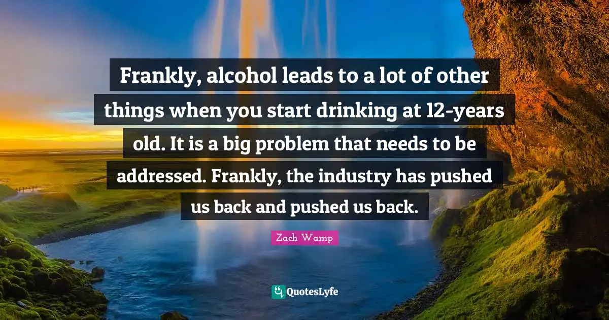 Zach Wamp Quotes: "Frankly, alcohol leads to a lot of other things when you start drinking at 12-years old. It is a big problem that needs to be addressed. Frankly, the industry has pushed us back and pushed us back."