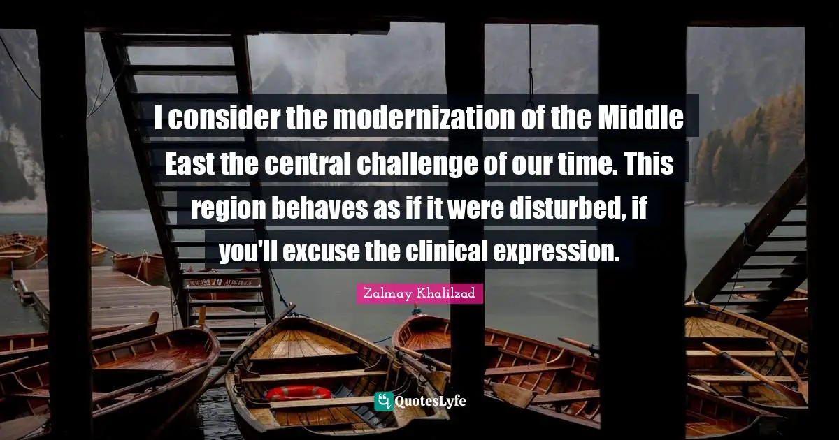 I consider the modernization of the Middle East the central challenge of our time. This region behaves as if it were disturbed, if you'll excuse the clinical expression.