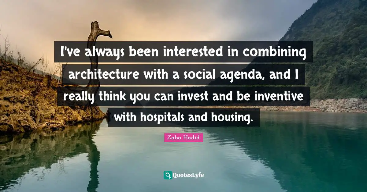 I've always been interested in combining architecture with a social agenda, and I really think you can invest and be inventive with hospitals and housing.