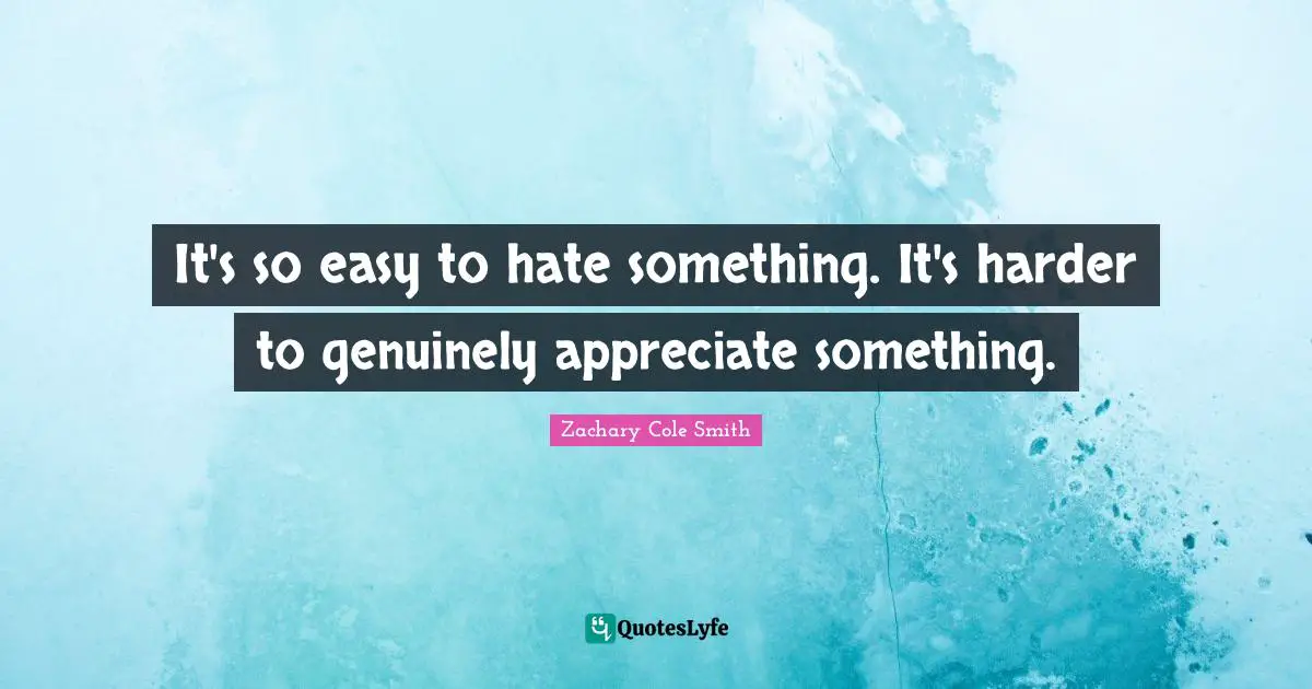 It's so easy to hate something. It's harder to genuinely appreciate something.