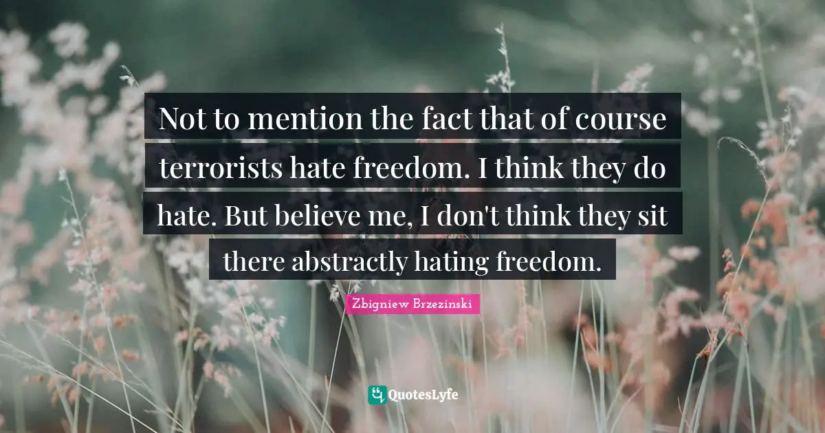 Not to mention the fact that of course terrorists hate freedom. I think they do hate. But believe me, I don't think they sit there abstractly hating freedom.