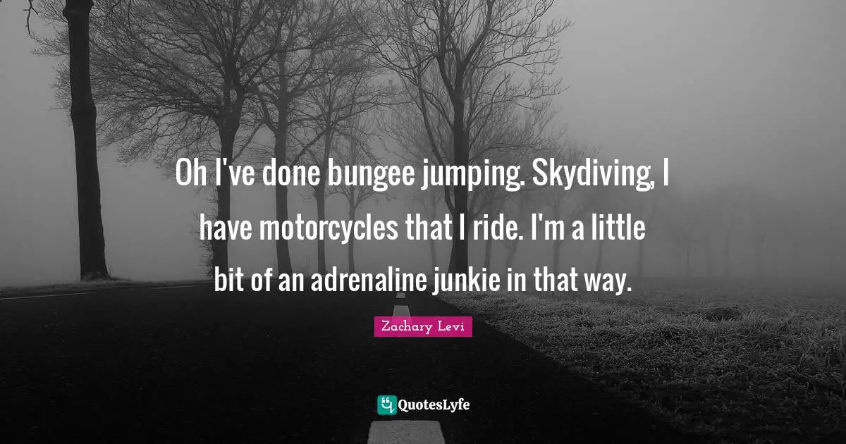 Little Bit Quotes: "Oh I've done bungee jumping. Skydiving, I have motorcycles that I ride. I'm a little bit of an adrenaline junkie in that way."
