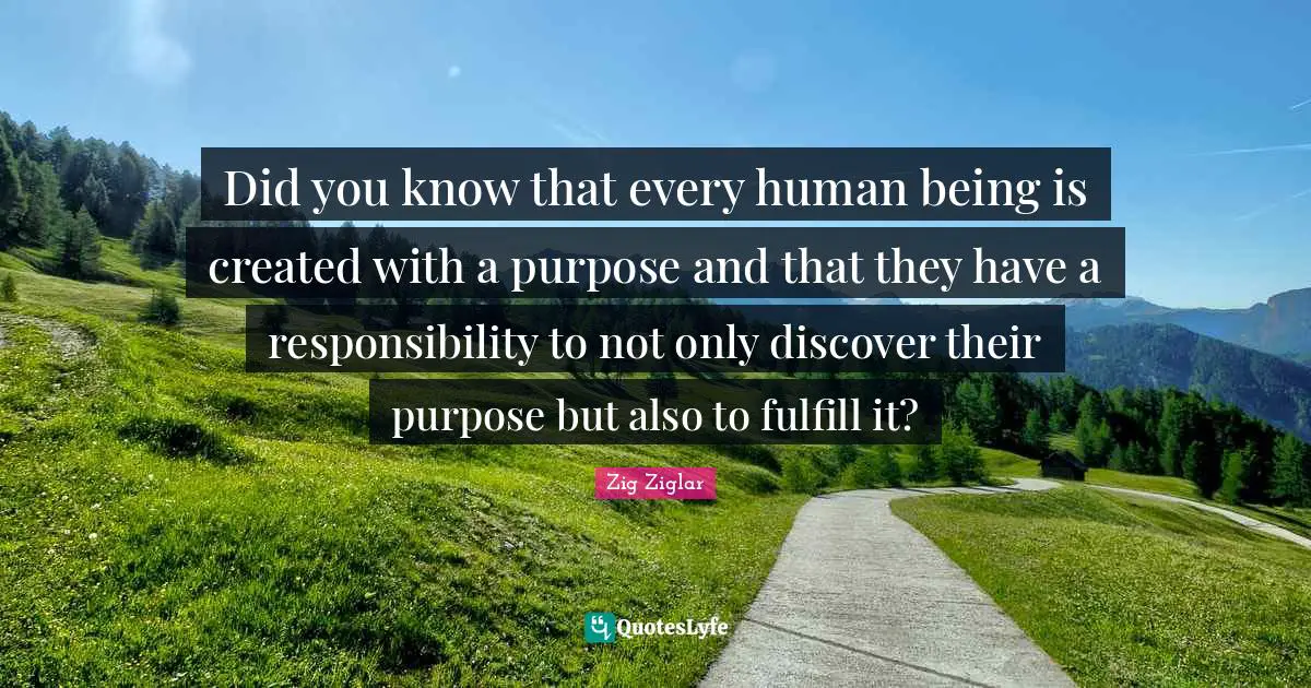 Did You Know Quotes: "Did you know that every human being is created with a purpose and that they have a responsibility to not only discover their purpose but also to fulfill it?"