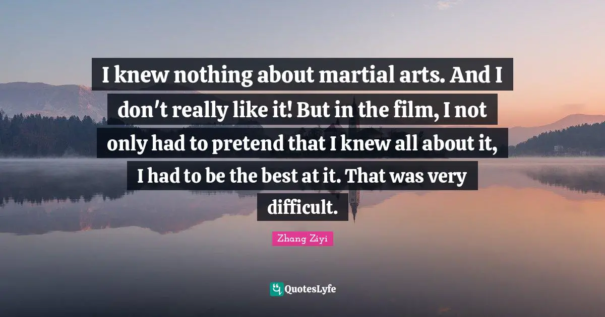 I knew nothing about martial arts. And I don't really like it! But in the film, I not only had to pretend that I knew all about it, I had to be the best at it. That was very difficult.