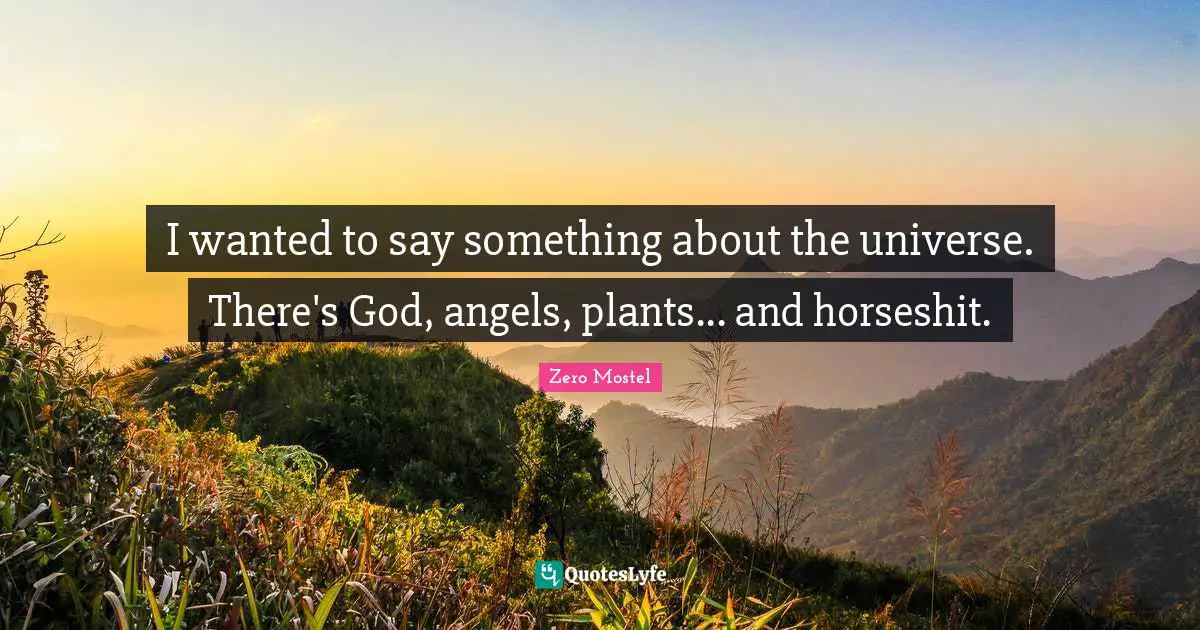I wanted to say something about the universe. There's God, angels, plants... and horseshit.