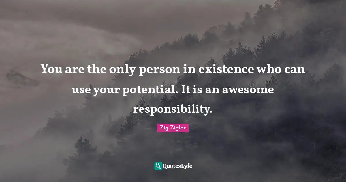 You are the only person in existence who can use your potential. It is an awesome responsibility.