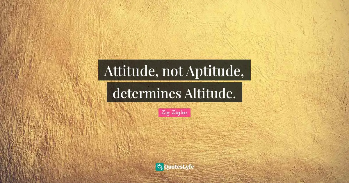 Attitude, not Aptitude, determines Altitude.