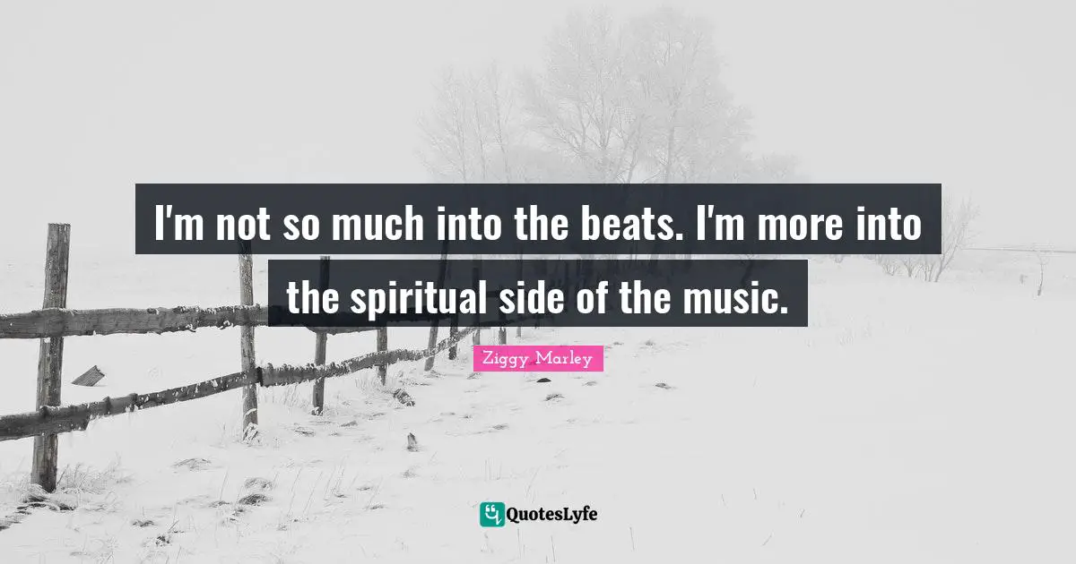 I'm not so much into the beats. I'm more into the spiritual side of the music.