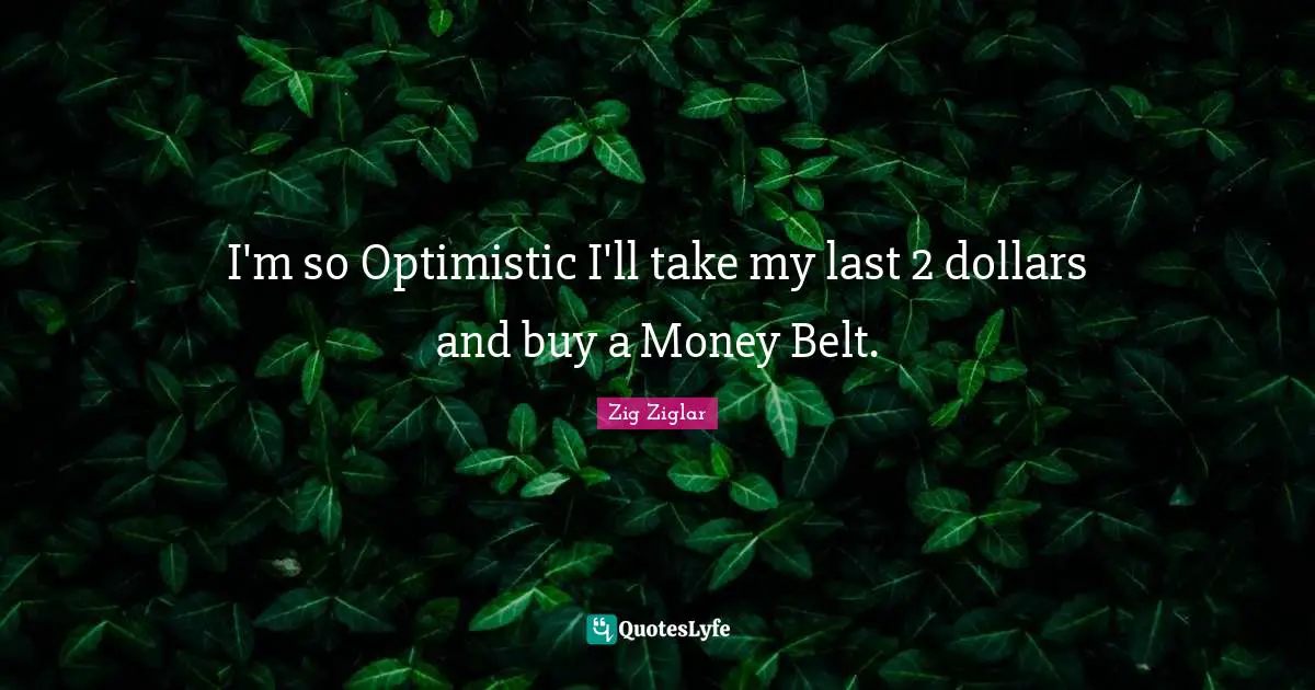 I'm so Optimistic I'll take my last 2 dollars and buy a Money Belt.