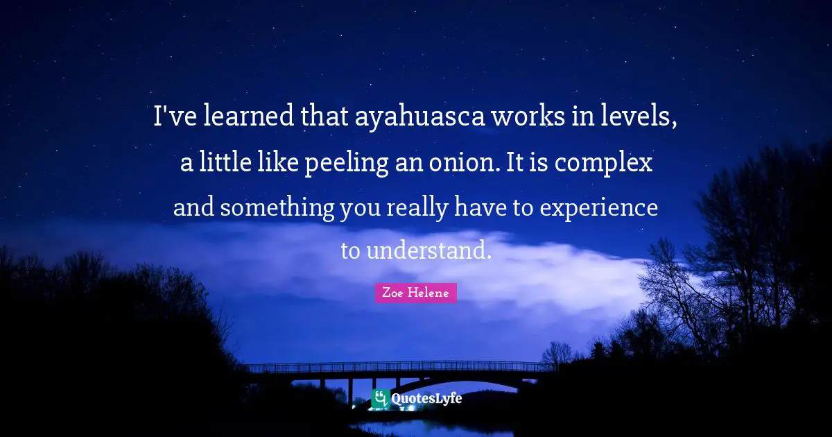 I've learned that ayahuasca works in levels, a little like peeling an onion. It is complex and something you really have to experience to understand.