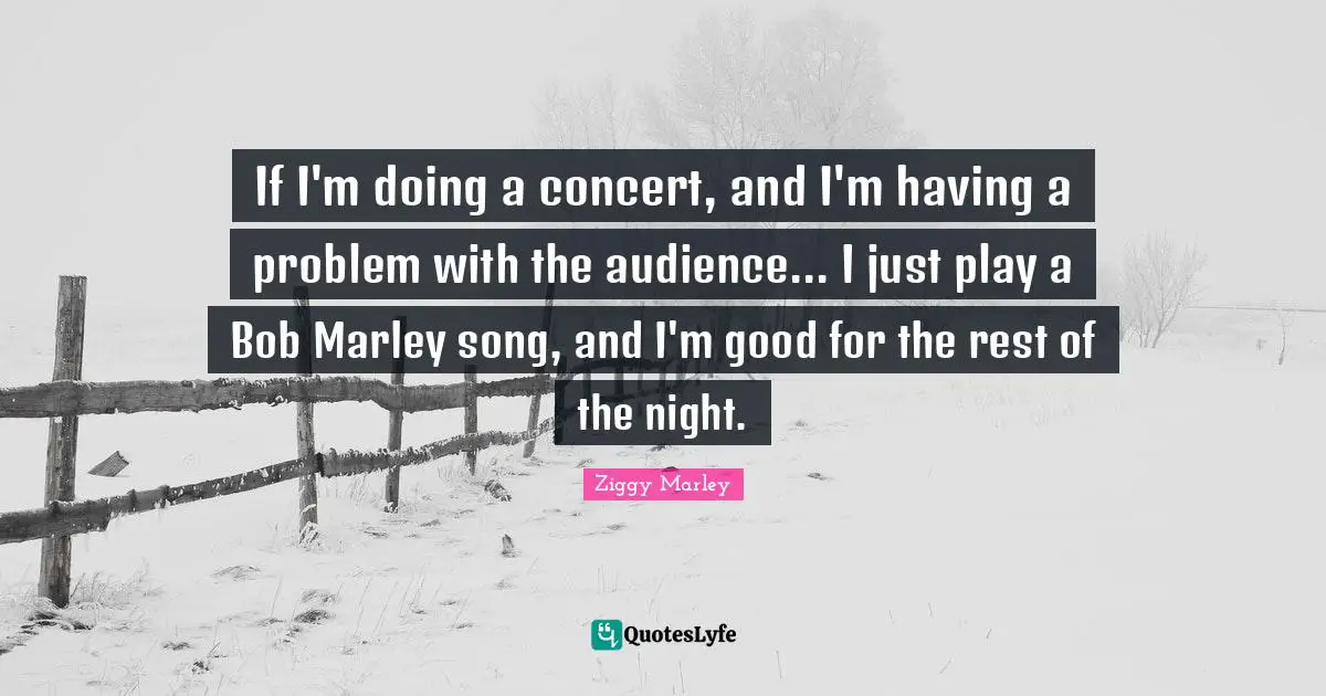 If I'm doing a concert, and I'm having a problem with the audience... I just play a Bob Marley song, and I'm good for the rest of the night.