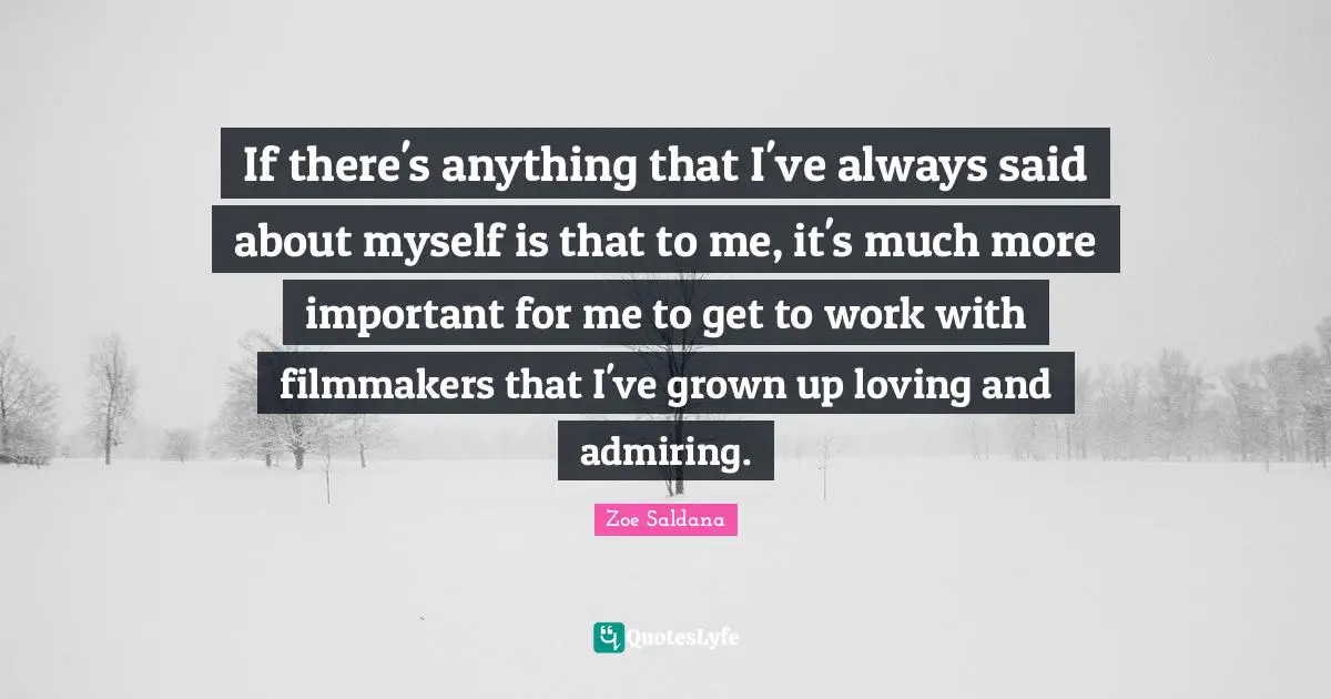 If there's anything that I've always said about myself is that to me, it's much more important for me to get to work with filmmakers that I've grown up loving and admiring.