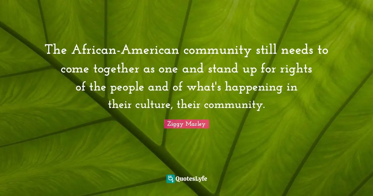 The African-American community still needs to come together as one and stand up for rights of the people and of what's happening in their culture, their community.