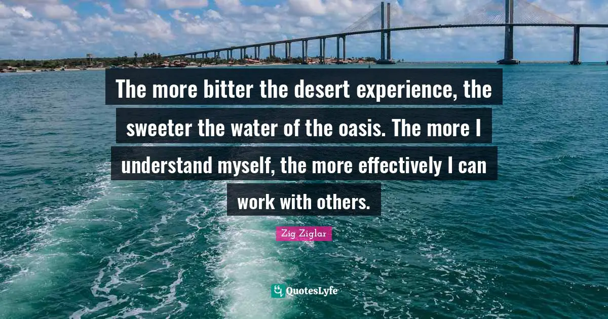 The more bitter the desert experience, the sweeter the water of the oasis. The more I understand myself, the more effectively I can work with others.