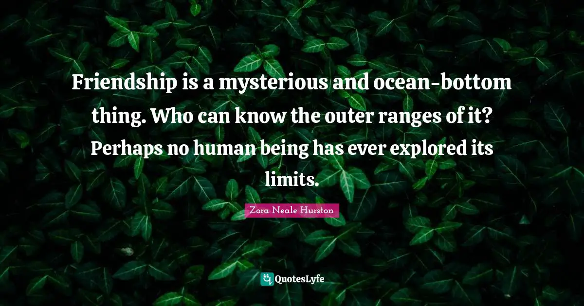 Friendship is a mysterious and ocean-bottom thing. Who can know the outer ranges of it? Perhaps no human being has ever explored its limits.