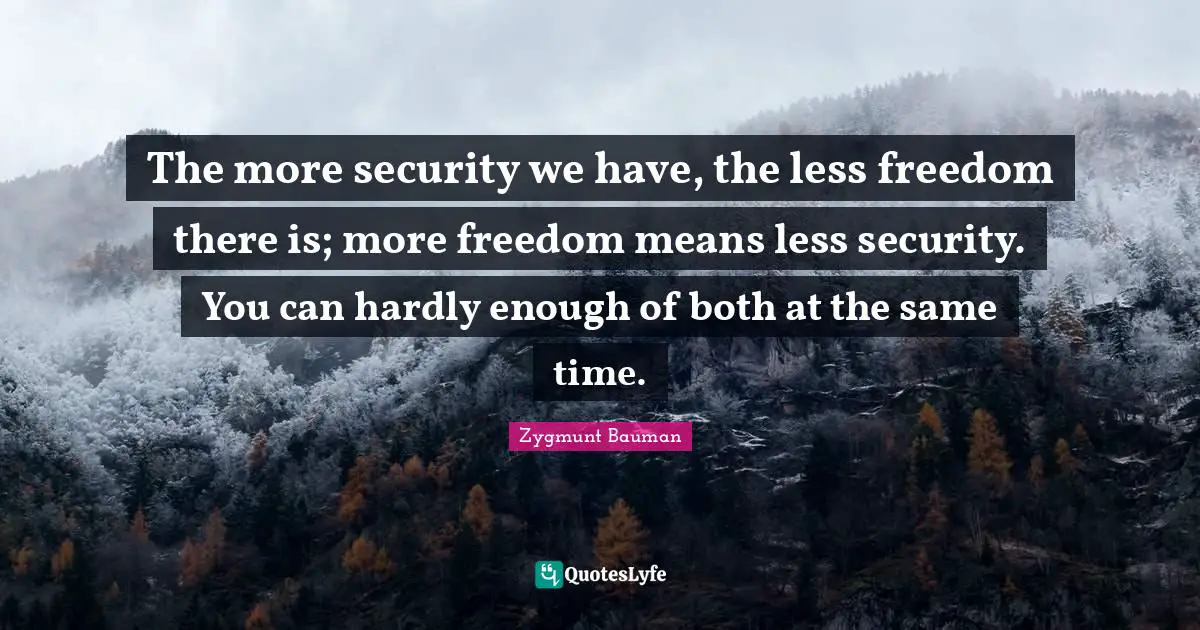 The more security we have, the less freedom there is; more freedom means less security. You can hardly enough of both at the same time.