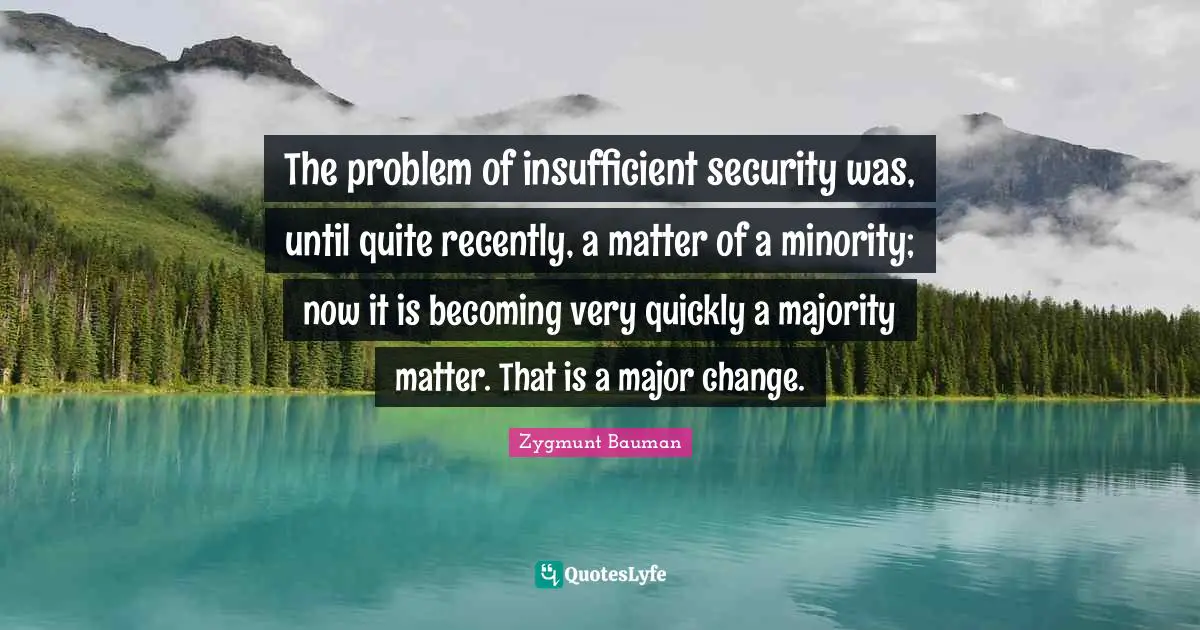 The problem of insufficient security was, until quite recently, a matter of a minority; now it is becoming very quickly a majority matter. That is a major change.