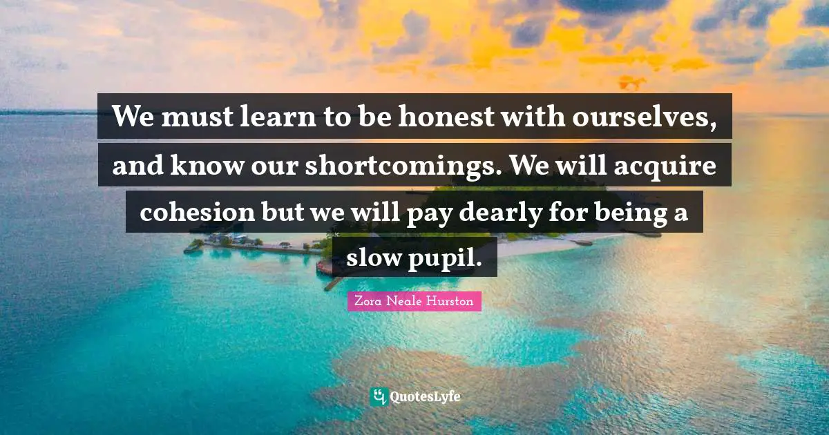 Shortcomings Quotes: "We must learn to be honest with ourselves, and know our shortcomings. We will acquire cohesion but we will pay dearly for being a slow pupil."