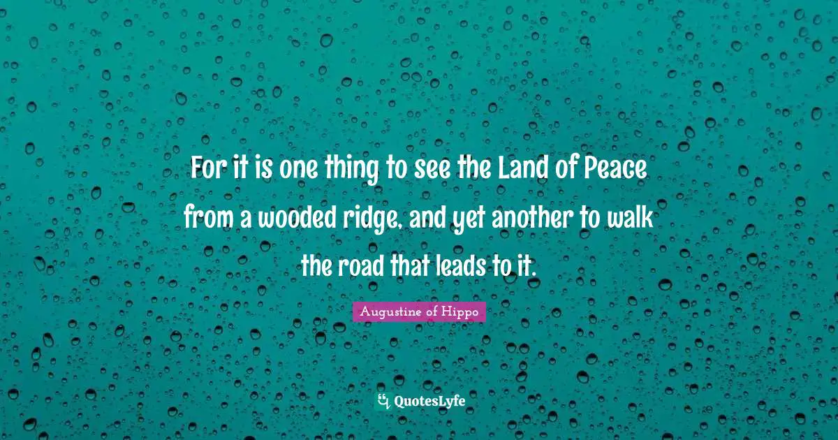For it is one thing to see the Land of Peace from a wooded ridge, and yet another to walk the road that leads to it.