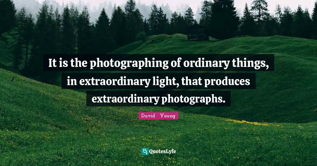 It is the photographing of ordinary things, in extraordinary light, that produces extraordinary photographs.