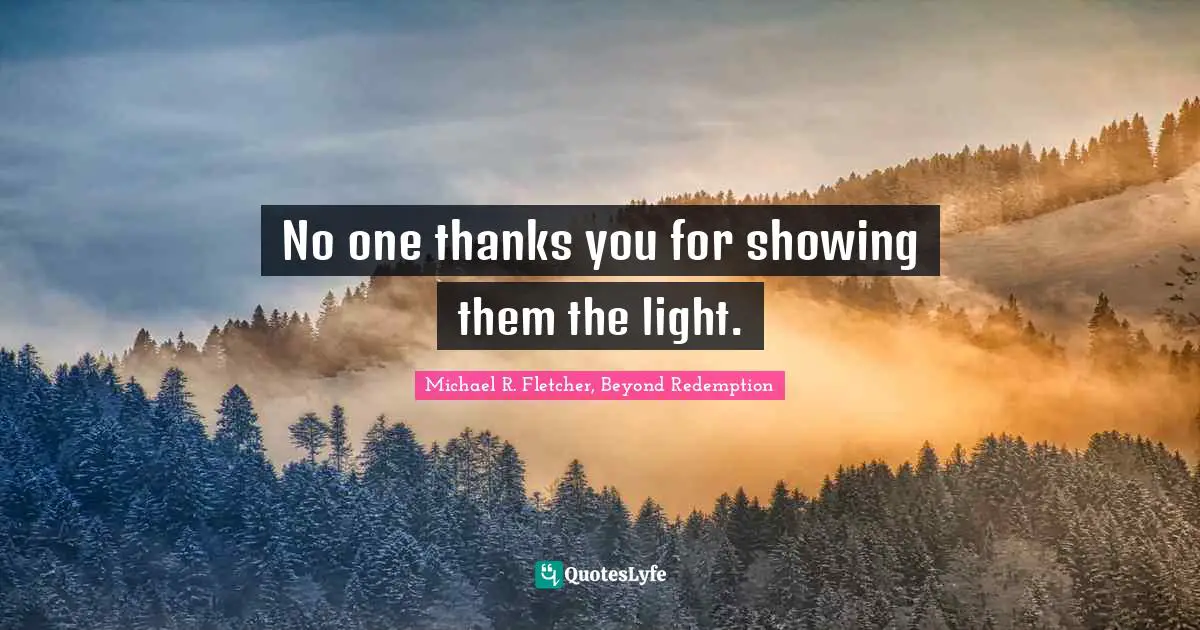 Michael R. Fletcher, Beyond Redemption Quotes: No one thanks you for showing them the light.