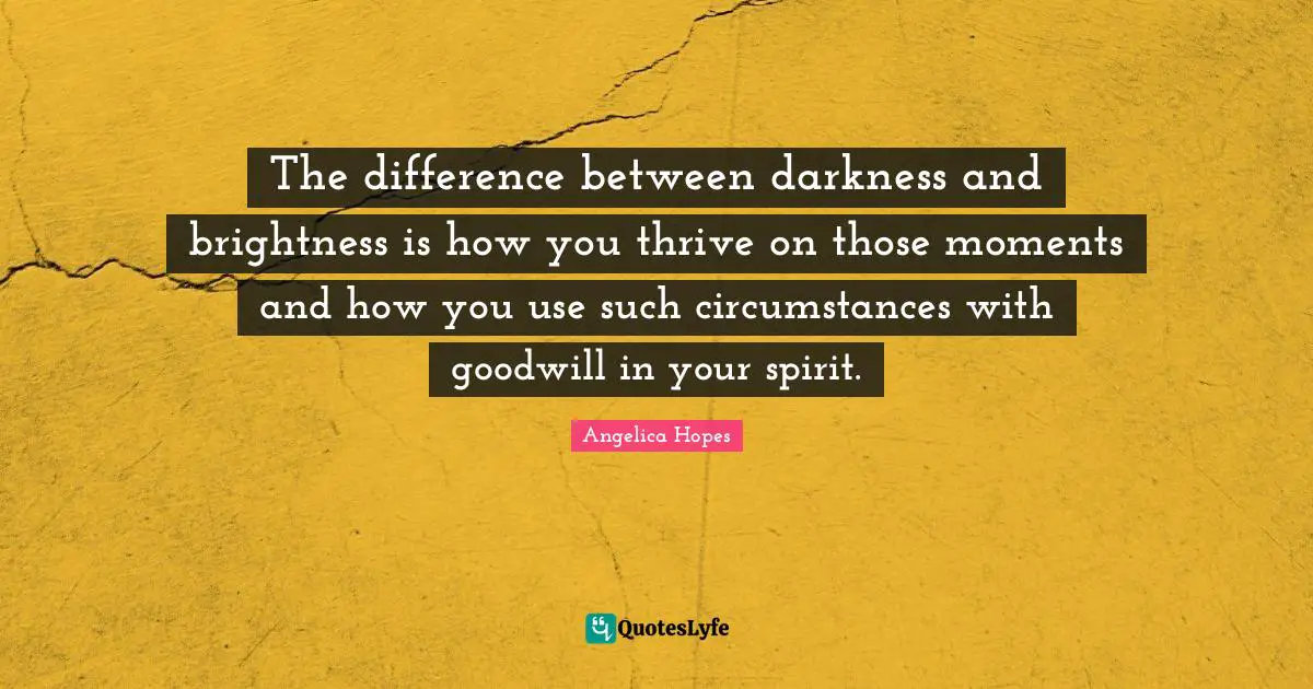 The difference between darkness and brightness is how you thrive on those moments and how you use such circumstances with goodwill in your spirit.