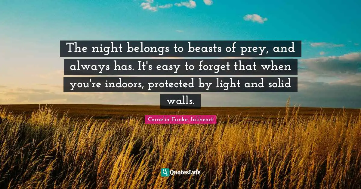 The night belongs to beasts of prey, and always has. It's easy to forget that when you're indoors, protected by light and solid walls.