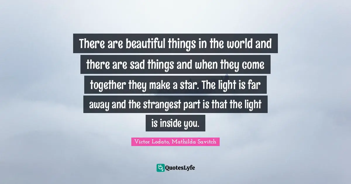 There are beautiful things in the world and there are sad things and when they come together they make a star. The light is far away and the strangest part is that the light is inside you.
