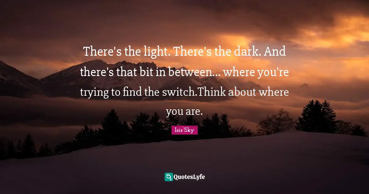 Switch Quotes: "There's the light. There's the dark. And there's that bit in between... where you're trying to find the switch.Think about where you are."