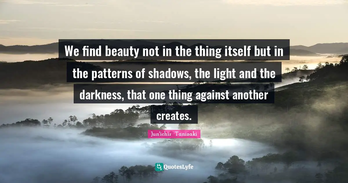 We find beauty not in the thing itself but in the patterns of shadows, the light and the darkness, that one thing against another creates.