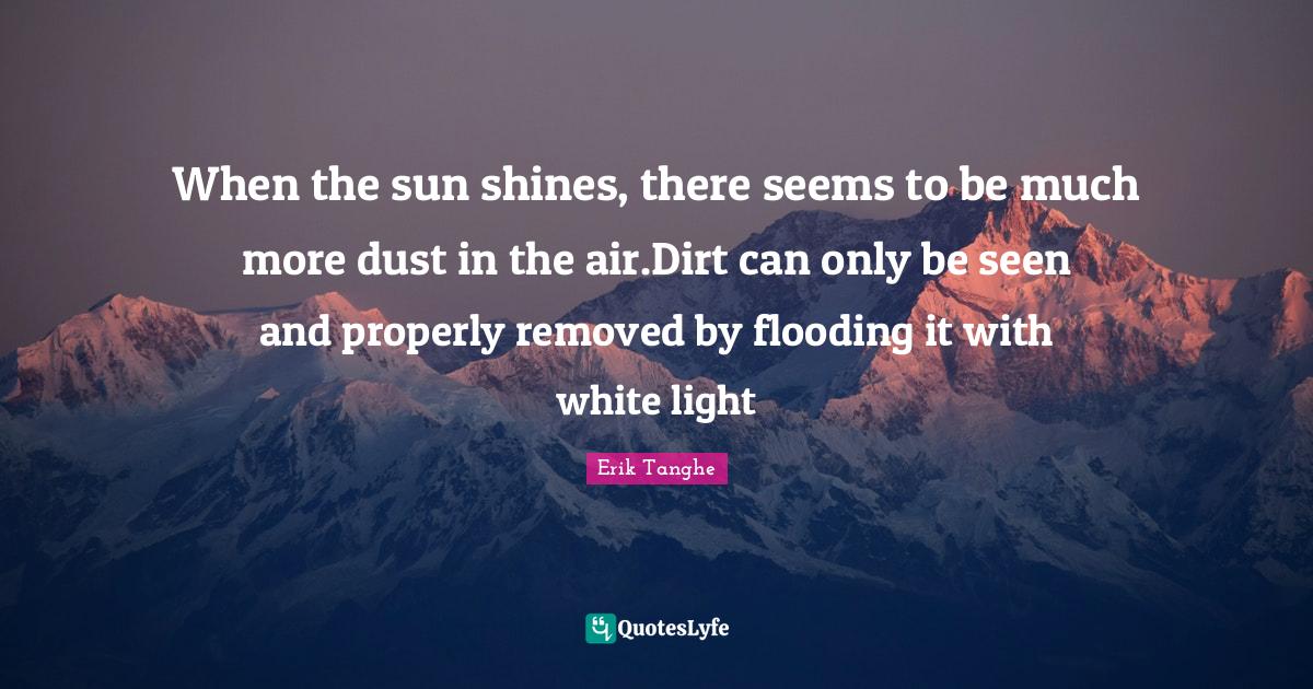 When the sun shines, there seems to be much more dust in the air.Dirt Quote by Erik Tanghe