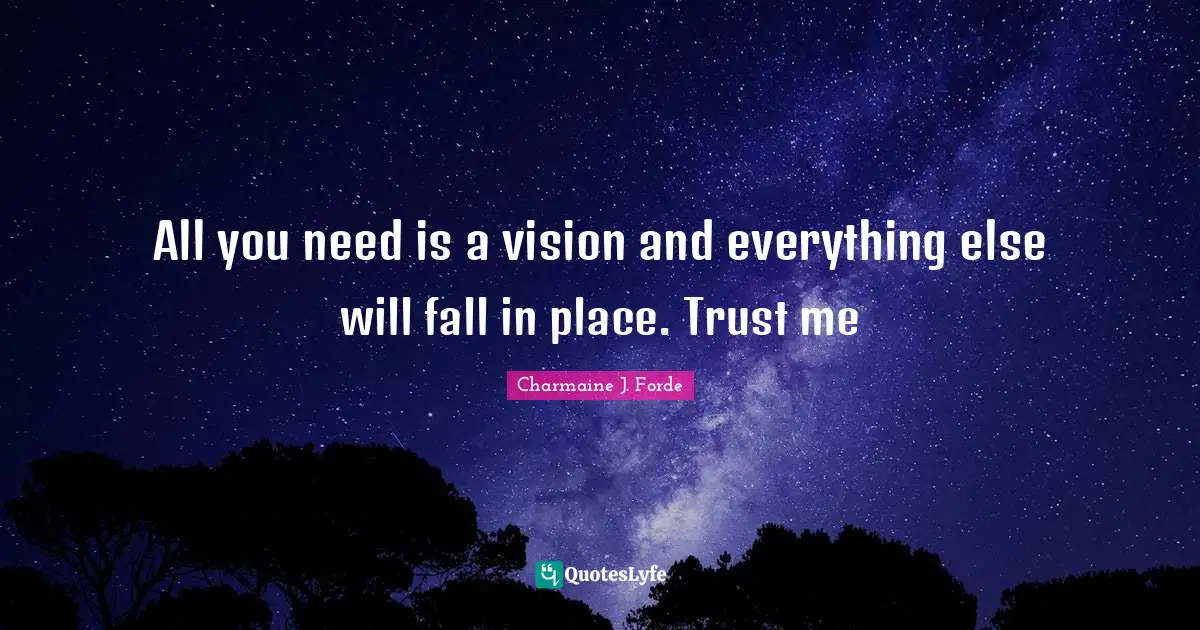 All you need is a vision and everything else will fall in place. Trust me