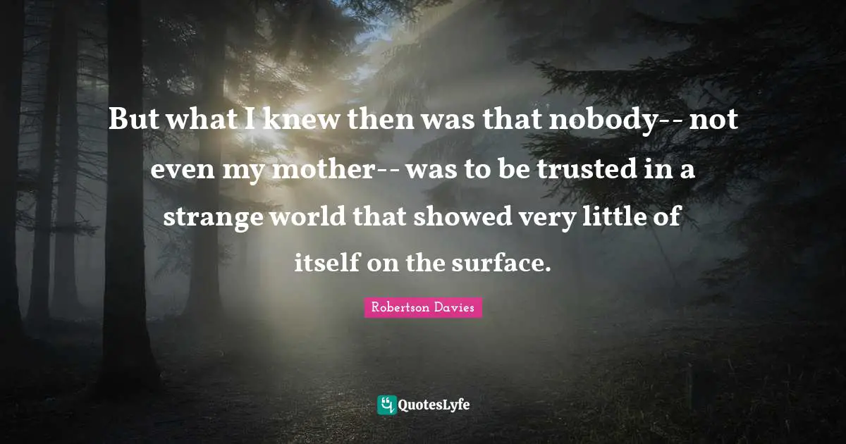 But what I knew then was that nobody-- not even my mother-- was to be trusted in a strange world that showed very little of itself on the surface.