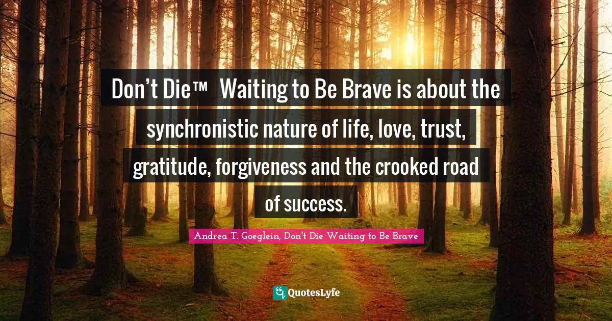 Don’t Die™ Waiting to Be Brave is about the synchronistic nature of life, love, trust, gratitude, forgiveness and the crooked road of success.
