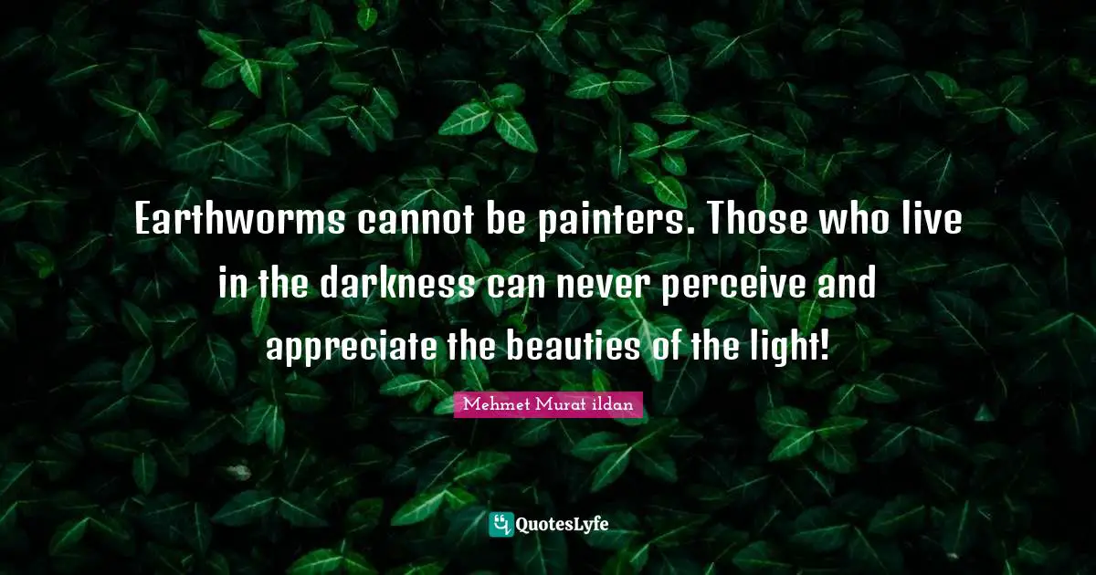 Earthworms cannot be painters. Those who live in the darkness can never perceive and appreciate the beauties of the light!