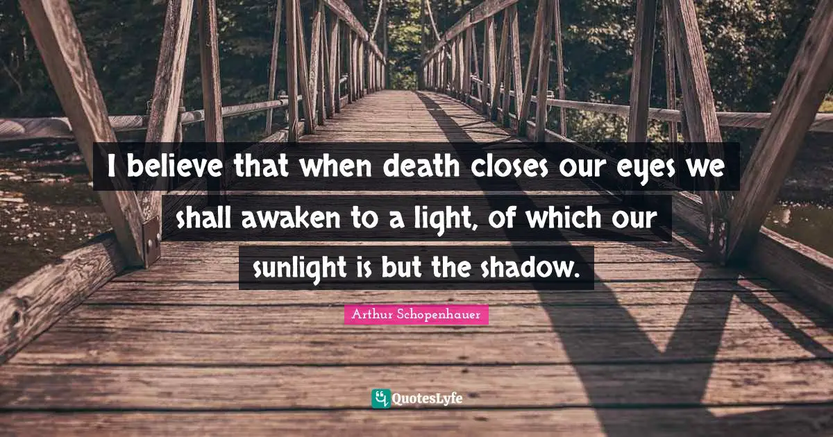Arthur Schopenhauer Quotes: I believe that when death closes our eyes we shall awaken to a light, of which our sunlight is but the shadow.