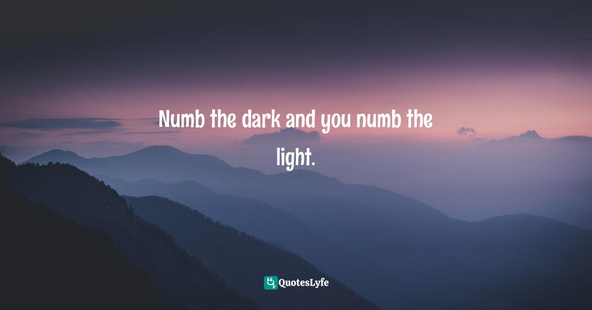 Numb the dark and you numb the light.