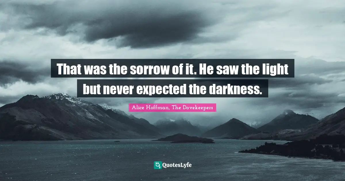 That was the sorrow of it. He saw the light but never expected the darkness.