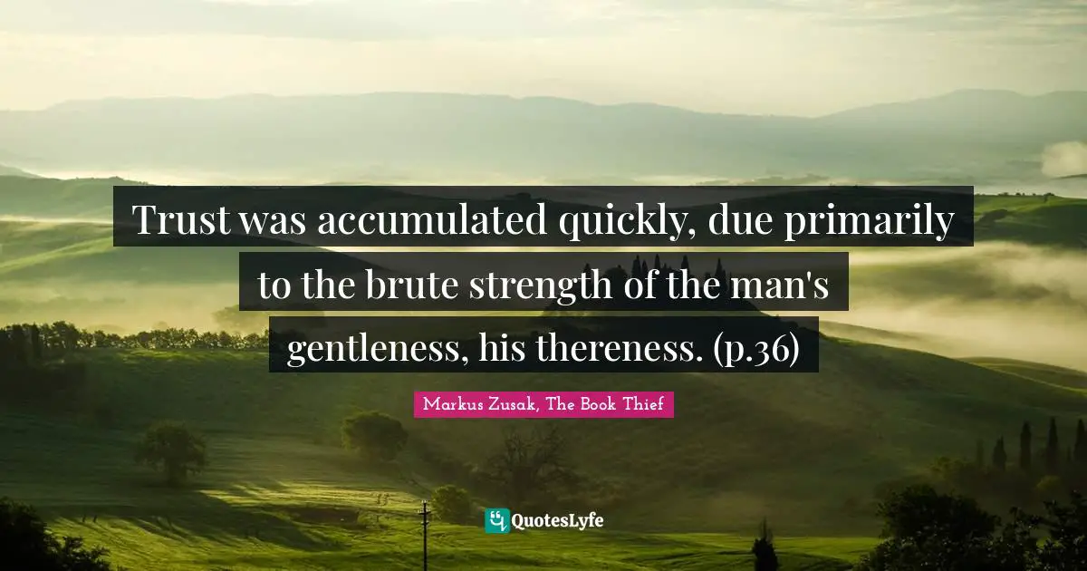 Trust was accumulated quickly, due primarily to the brute strength of the man's gentleness, his thereness. (p.36)