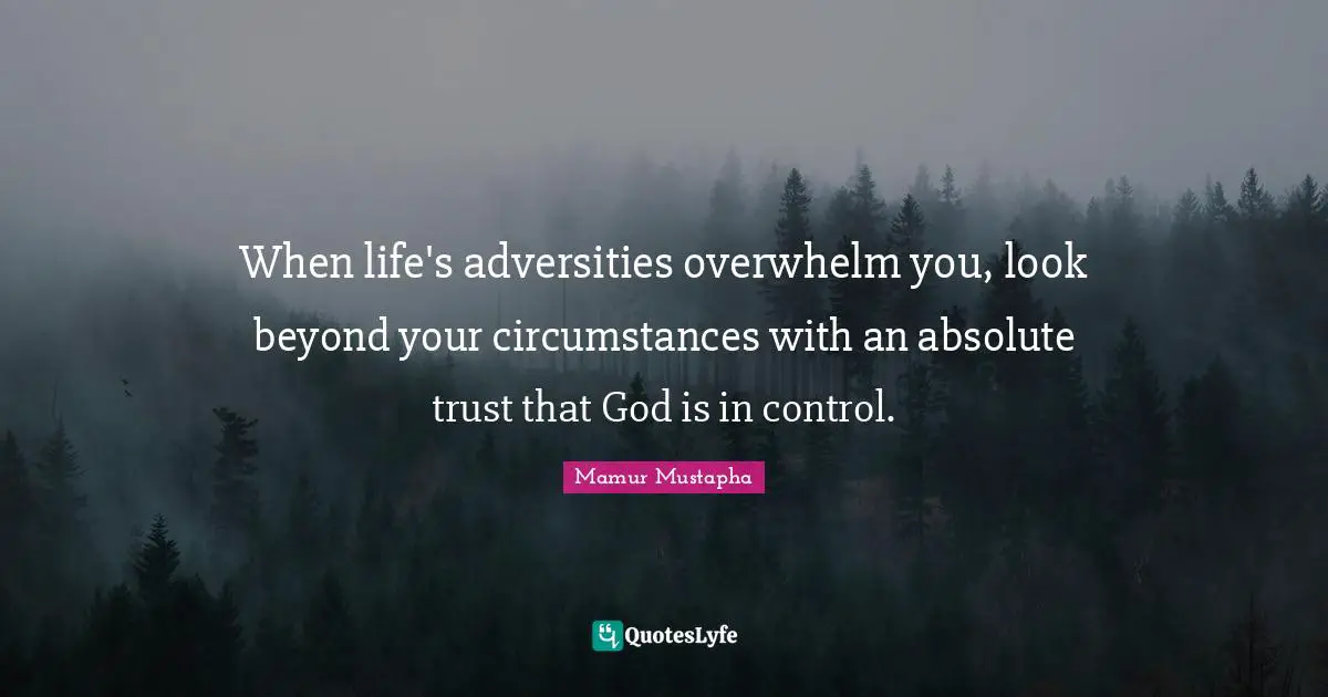 When life's adversities overwhelm you, look beyond your circumstances with an absolute trust that God is in control.