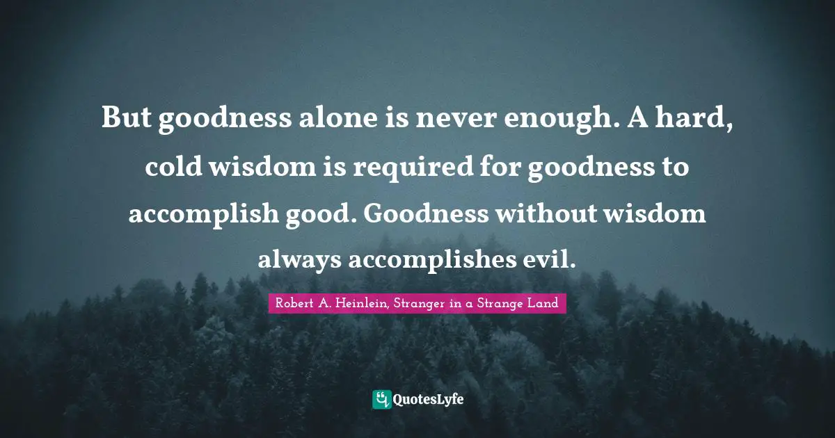 But goodness alone is never enough. A hard, cold wisdom is required for goodness to accomplish good. Goodness without wisdom always accomplishes evil.