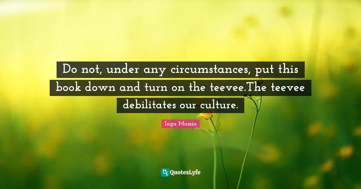 Do not, under any circumstances, put this book down and turn on the teevee.The teevee debilitates our culture.