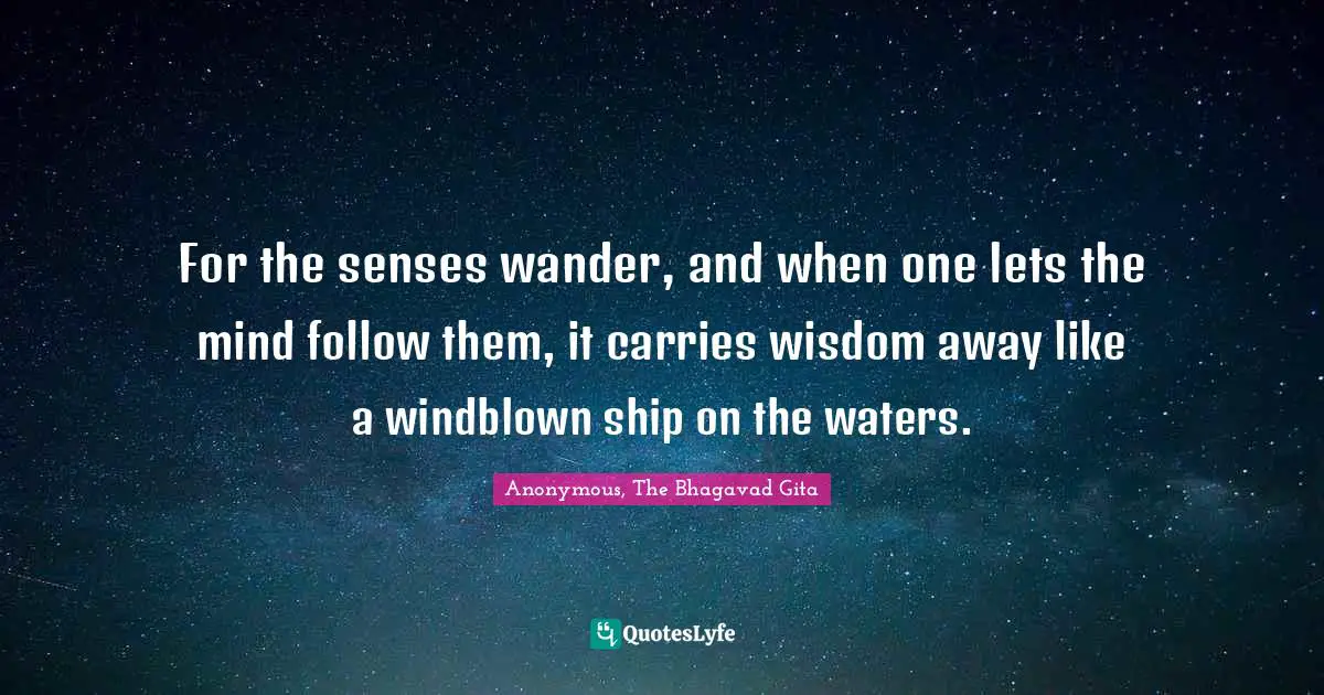 For the senses wander, and when one lets the mind follow them, it carries wisdom away like a windblown ship on the waters.