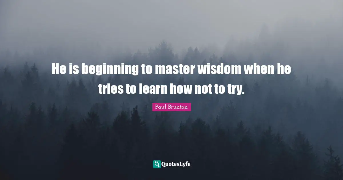 Inspirational Wisdom Quotes: "He is beginning to master wisdom when he tries to learn how not to try."