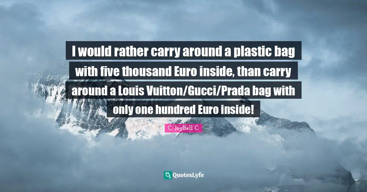 I would rather carry around a plastic bag with five thousand Euro inside, than carry around a Louis Vuitton/Gucci/Prada bag with only one hundred Euro inside!