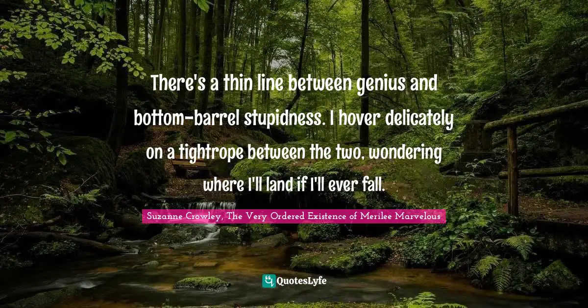 There's a thin line between genius and bottom-barrel stupidness. I hover delicately on a tightrope between the two, wondering where I'll land if I'll ever fall.